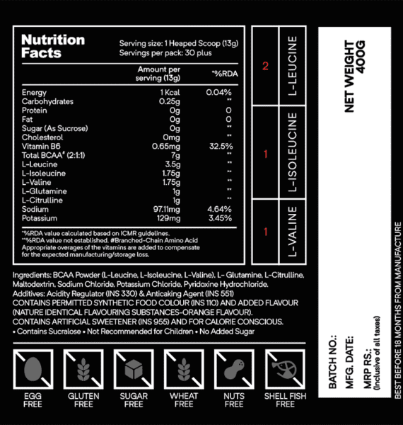 GM5 Fermented BCAA Nutrition Facts